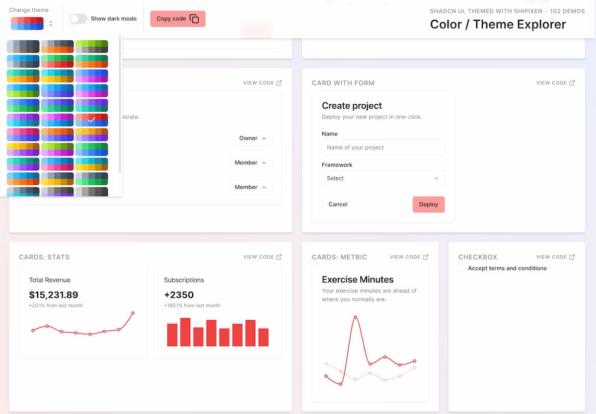 Color Theme Explorer Shipixen Shadcn Ui Themes Make Custom Next