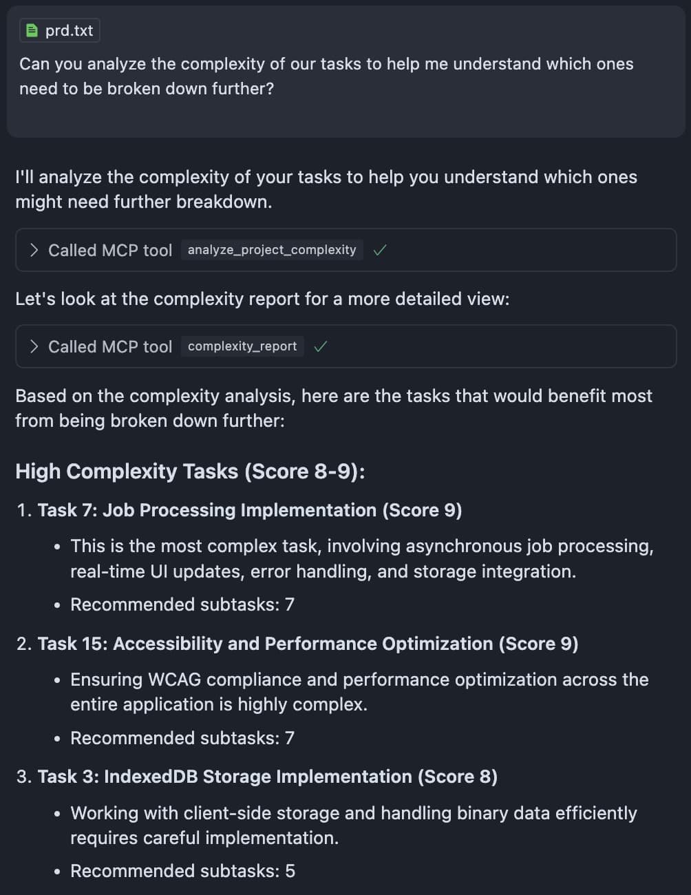 Analyzing complexity in Cursor with Taskmaster AI