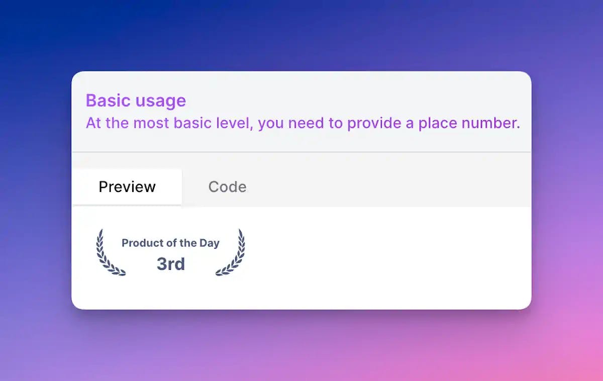 Landing Page Product Hunt Award Component