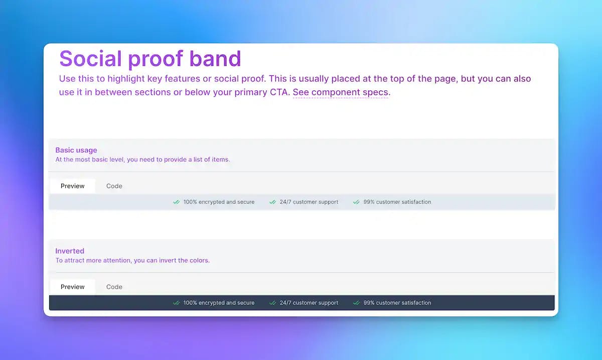 Landing Page Social Proof Band Component