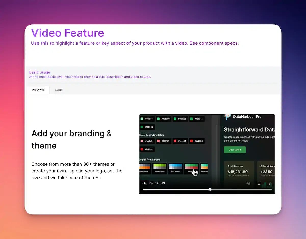 Landing Page Video Feature Component