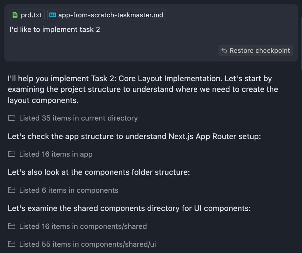 Implementing a task in Cursor with Taskmaster AI