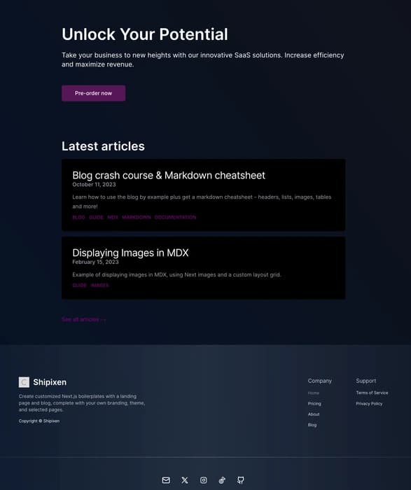 Screenshot of Shipixen landing page components