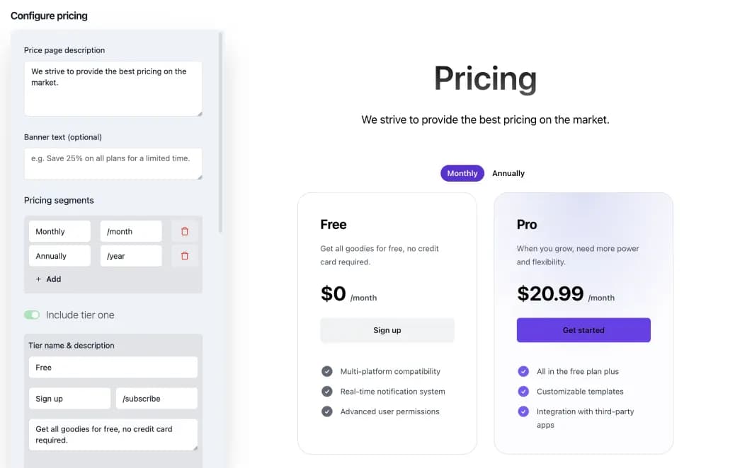 Screenshot of Shipixen price configuration