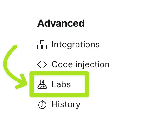 Ghost advanced labs button screenshot